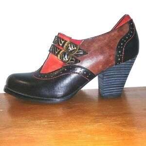 ITALMODA womens clogs colorblock designer leather Sz 6 heels red brown black